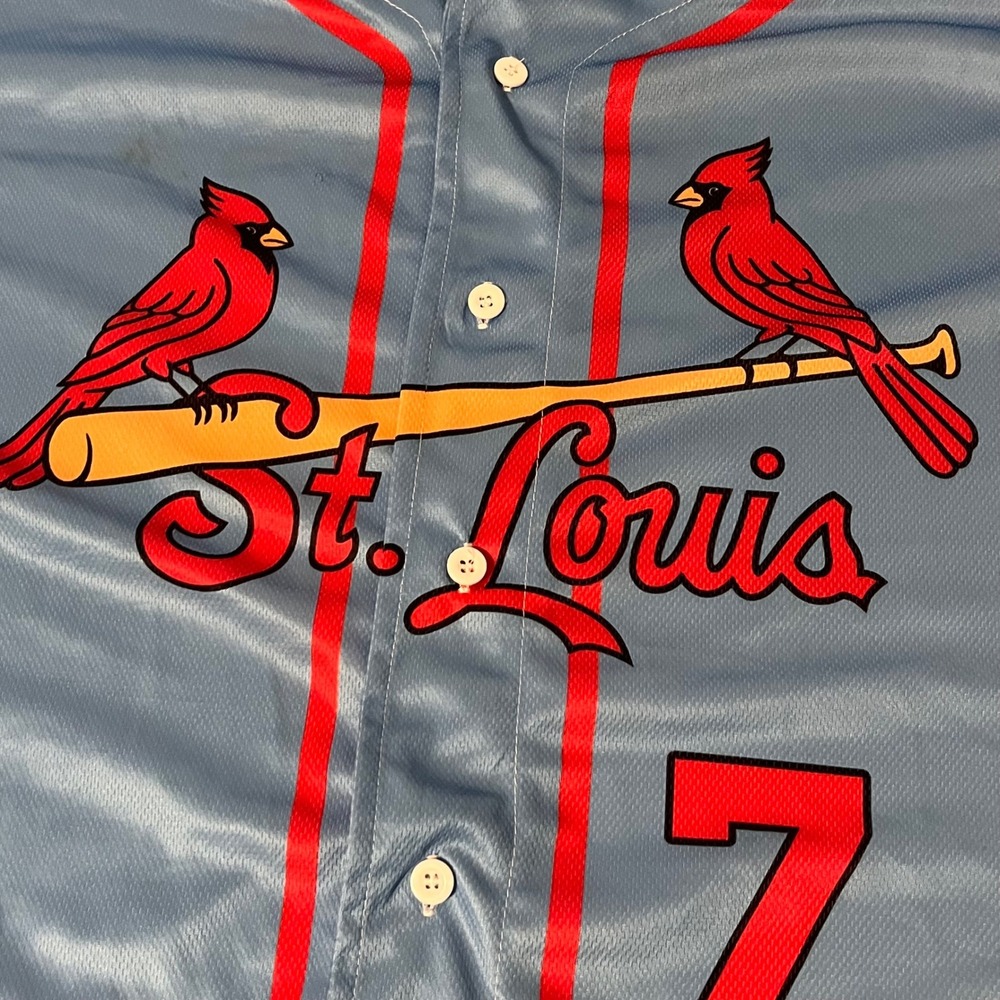 St. Louis Cardinals Peete 7 Baseball Jersey Powder Blue Mens Medium - Picture 2 of 6